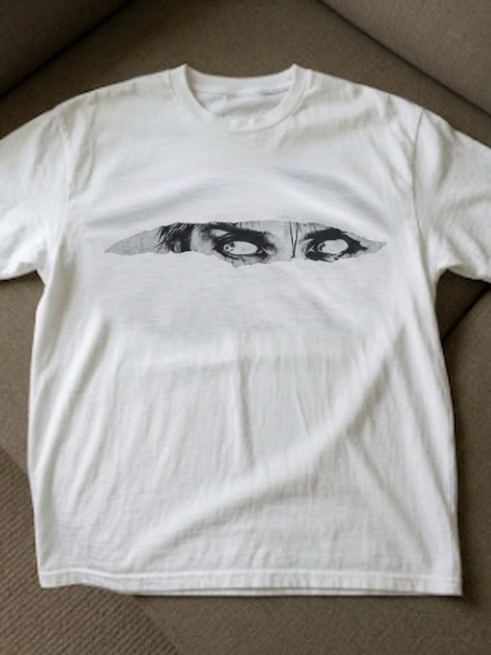 Gildan White Short-Sleeve T-Shirt with Peekaboo Eyes Graphic